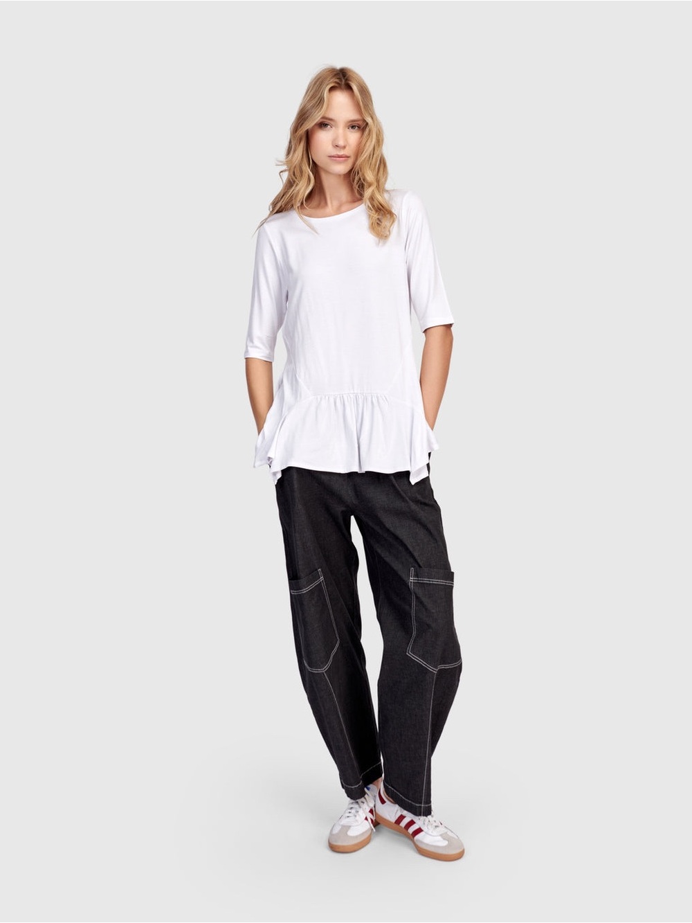 Alembika Denim Papaya Relaxed Barrel leg Pants Black Cotton Size 4(US 12-14) - Picture 5 of 13